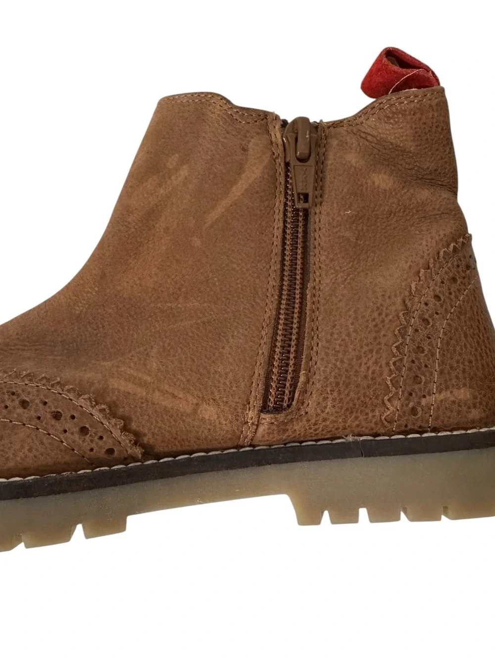 Mini Boden Kids Wingtip Chelsea Boots EU 31 Brown Leather Brogue Lug Sole
